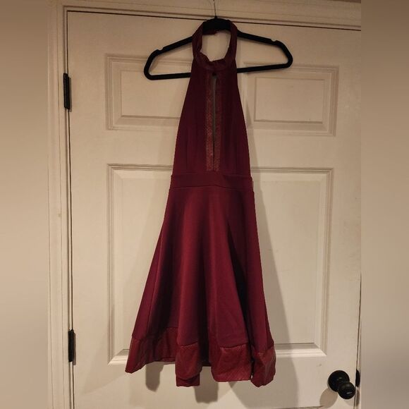 Symphony maroon open back halter mini dress - Picture 1 of 6